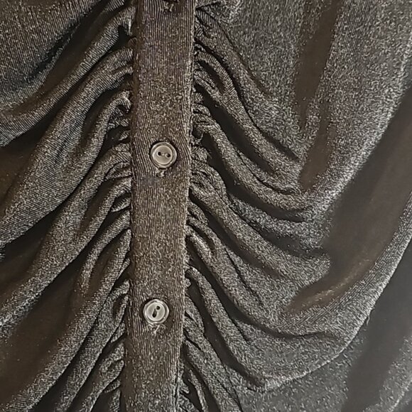 SO Black Short Sleeve Button Up Rouched Silky Semi Sheer Top Size XL - Picture 4 of 5